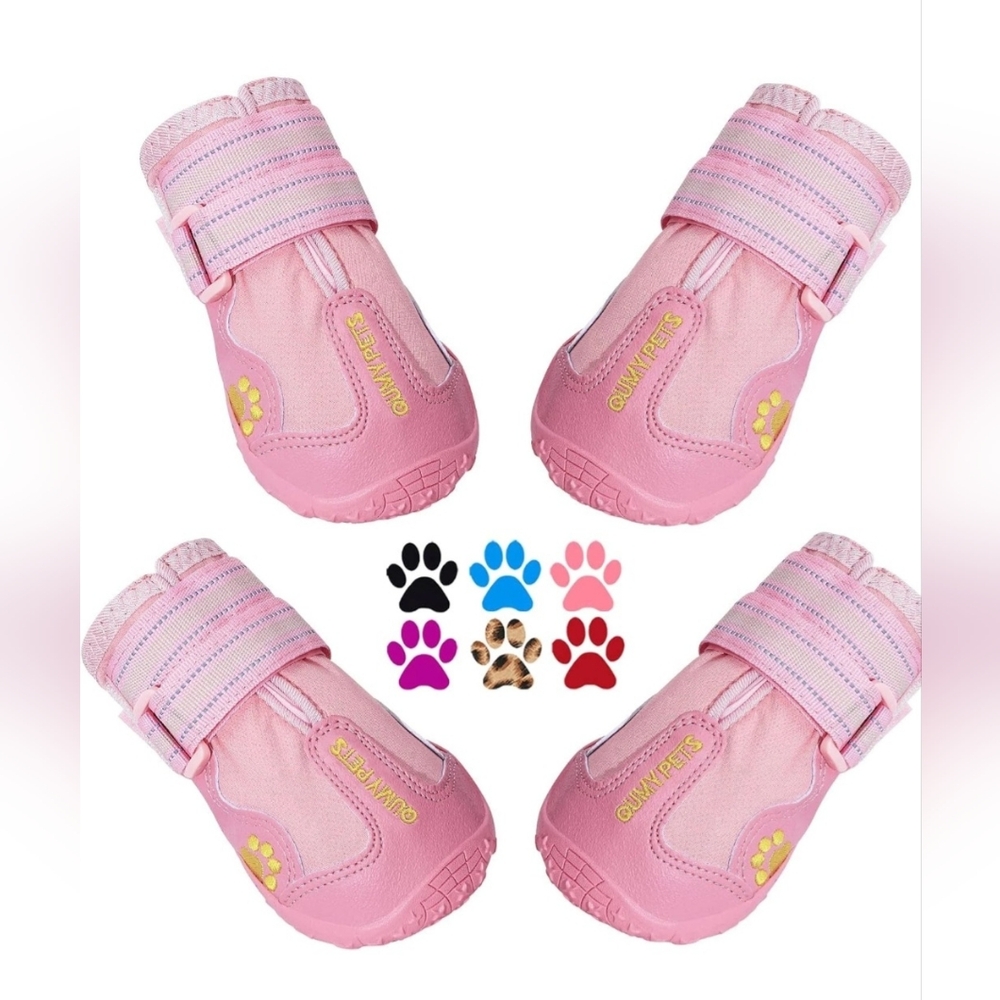 Qumy Pink Dog Winter Snow Rain Heat Paw Protectors Boot Shoes S 3 (23-33lbs) NWB